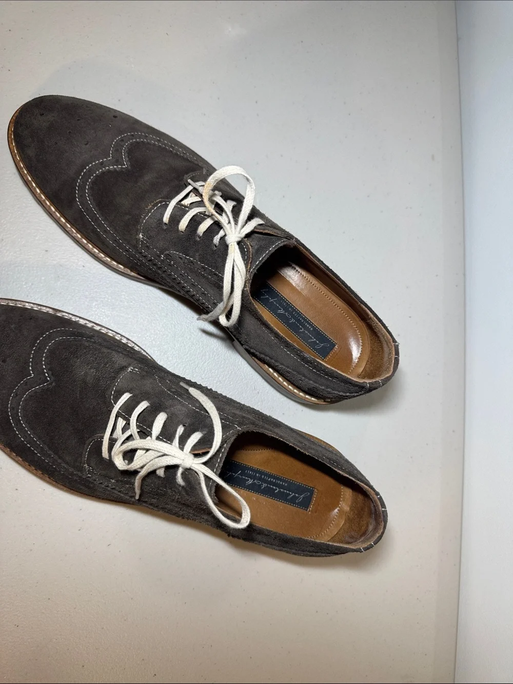 Johnston & Murphy Brown Suede Wingtip Oxfords with White Laces